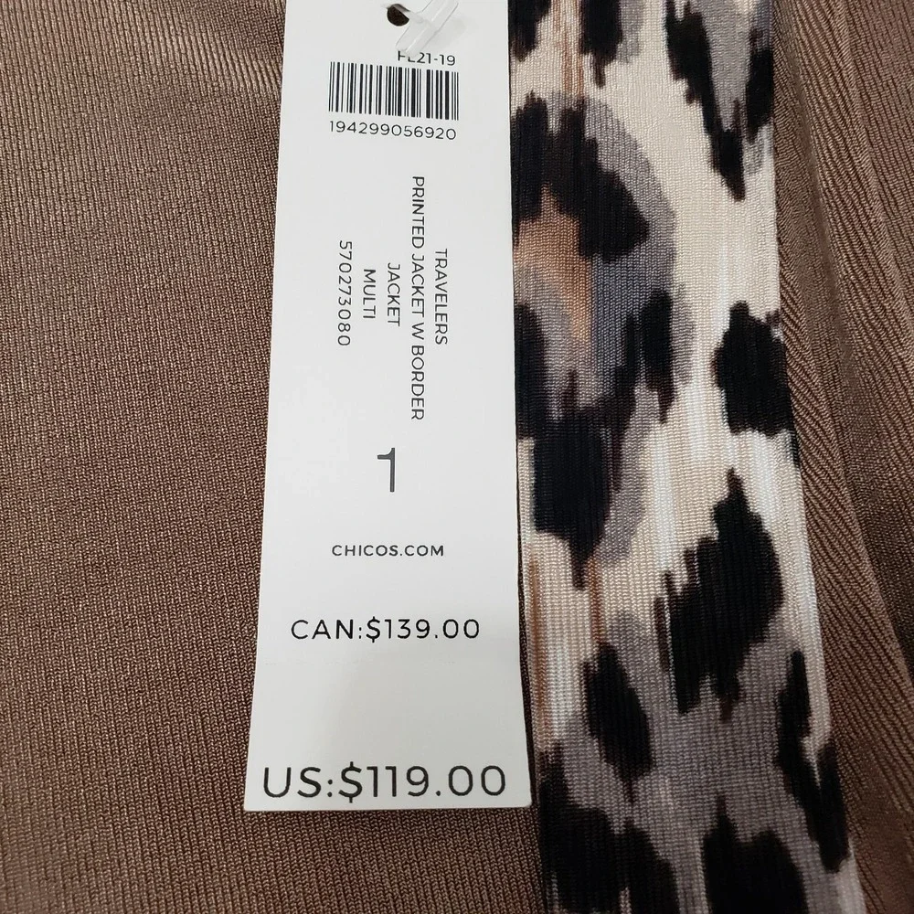 NWT Chico's Cardigan Womens 1 Brown Open Front Long‎ Sleeve